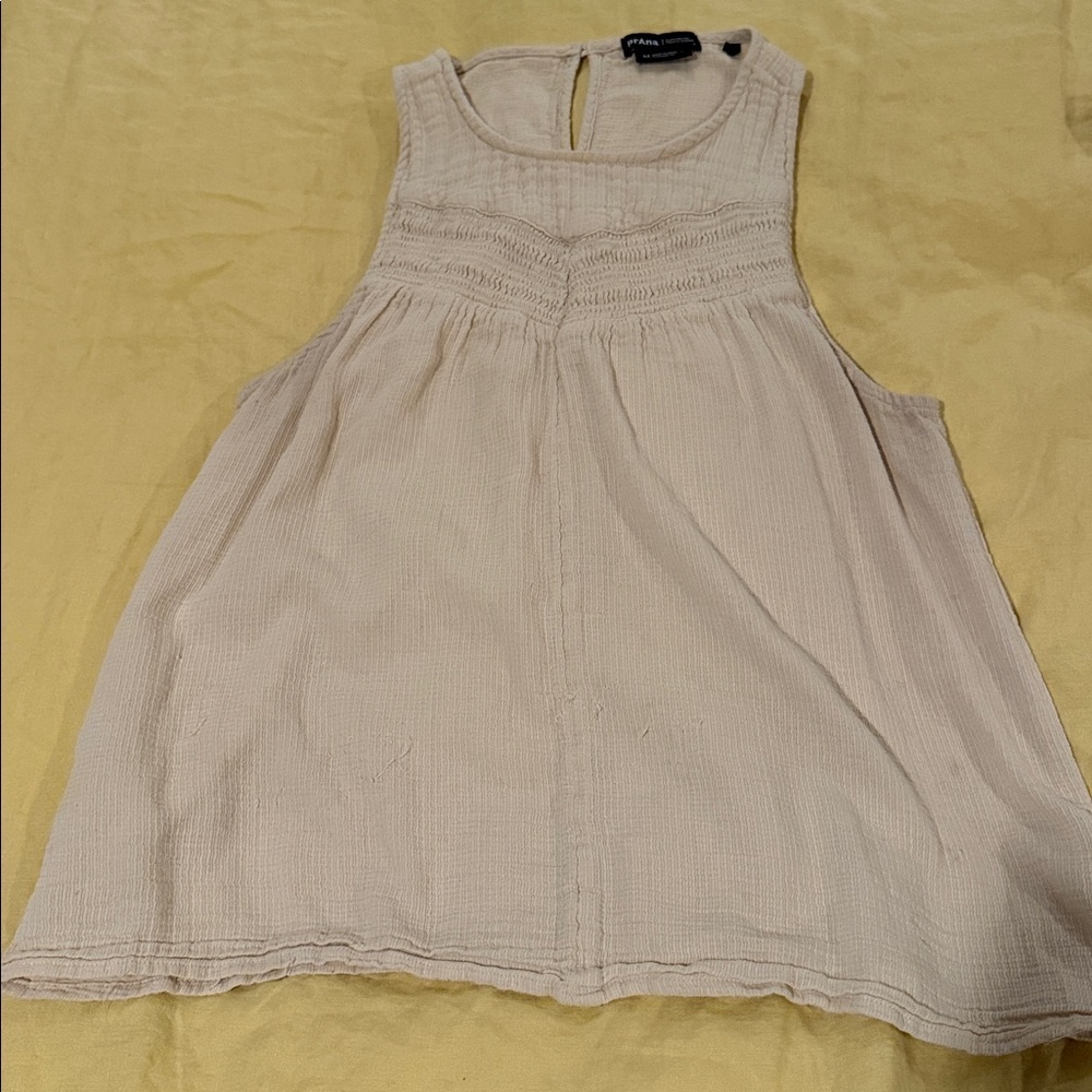 prAna Seakissed Tank Top Beige Organic Cotton Smocked Women’s M Boho - Picture 3 of 8
